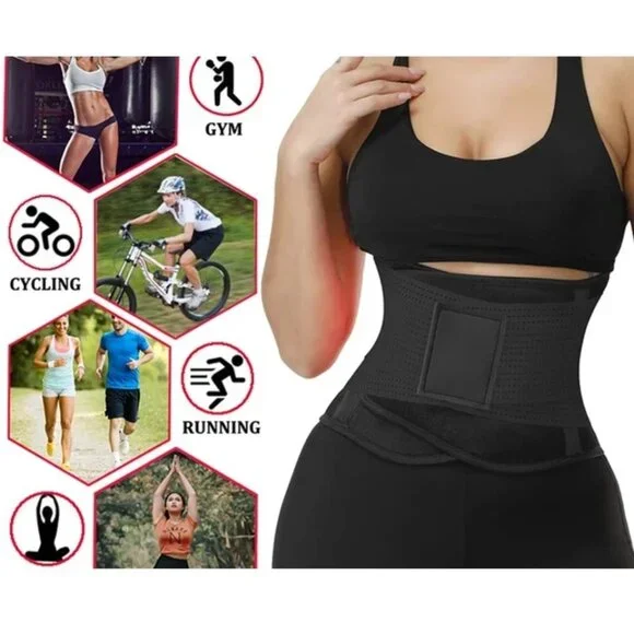 Double Band Fitness Waist Trainer Exercise Workout Back Support Flexible Belt - Picture 6 of 10
